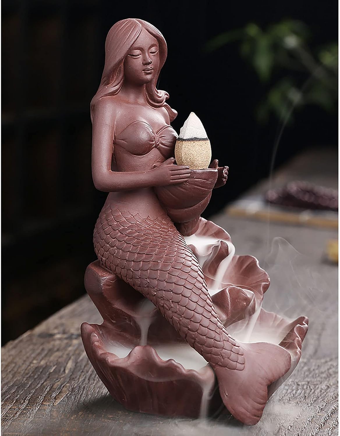 霊が見える置物 Backflow Incense 【白髪】 Burner 👞 Purple Sand Incense Holder Figure